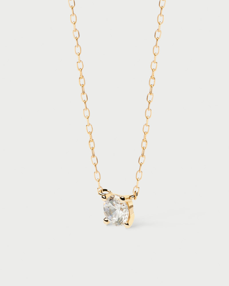 Solid yellow gold chain necklace with fine round lab-grown diamond of 0.20 carats
