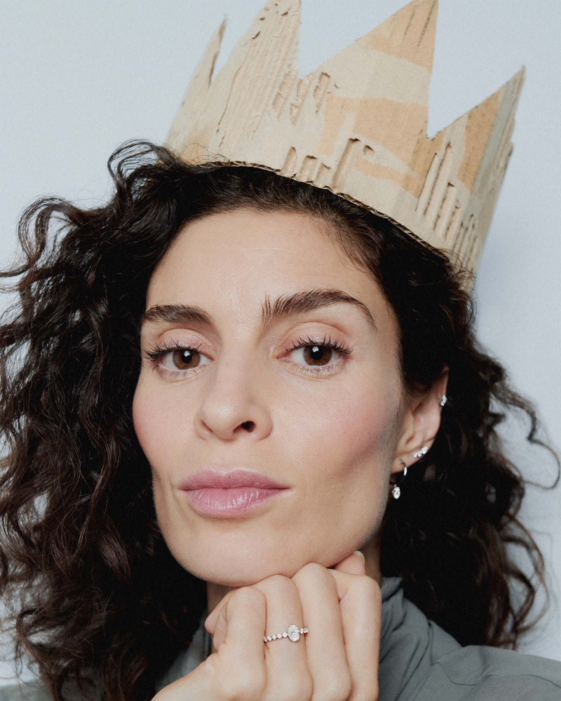 White gold eternity ring with a large oval solitary lab-grown diamond