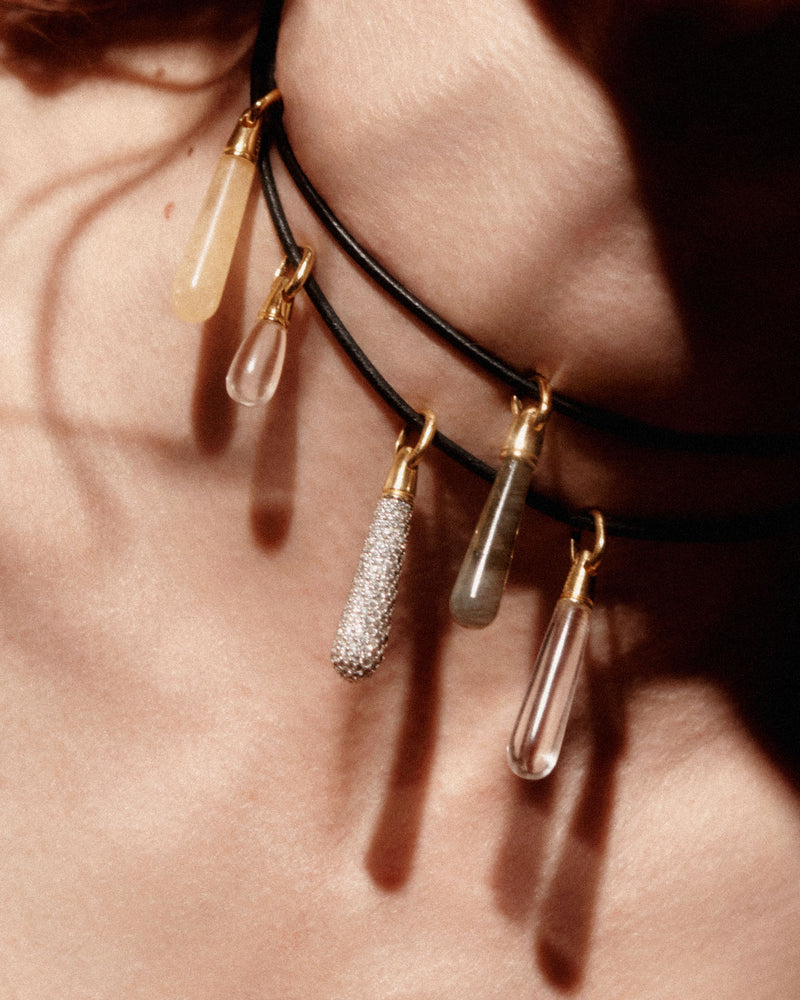 Stackable grey gemstone drop pendant to customize necklace or hoops