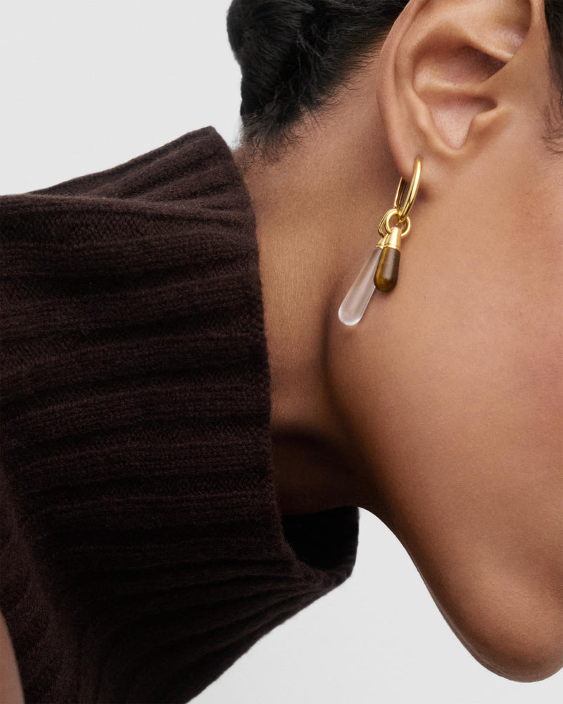 Stackable small brown gemstone drop pendant to customize necklace or hoops