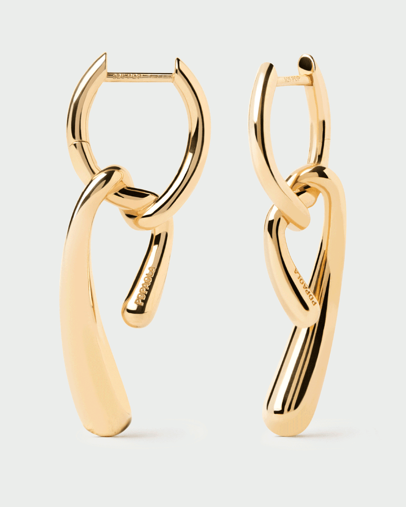 Asymmetric hoop earrings with fluid knotted pendants